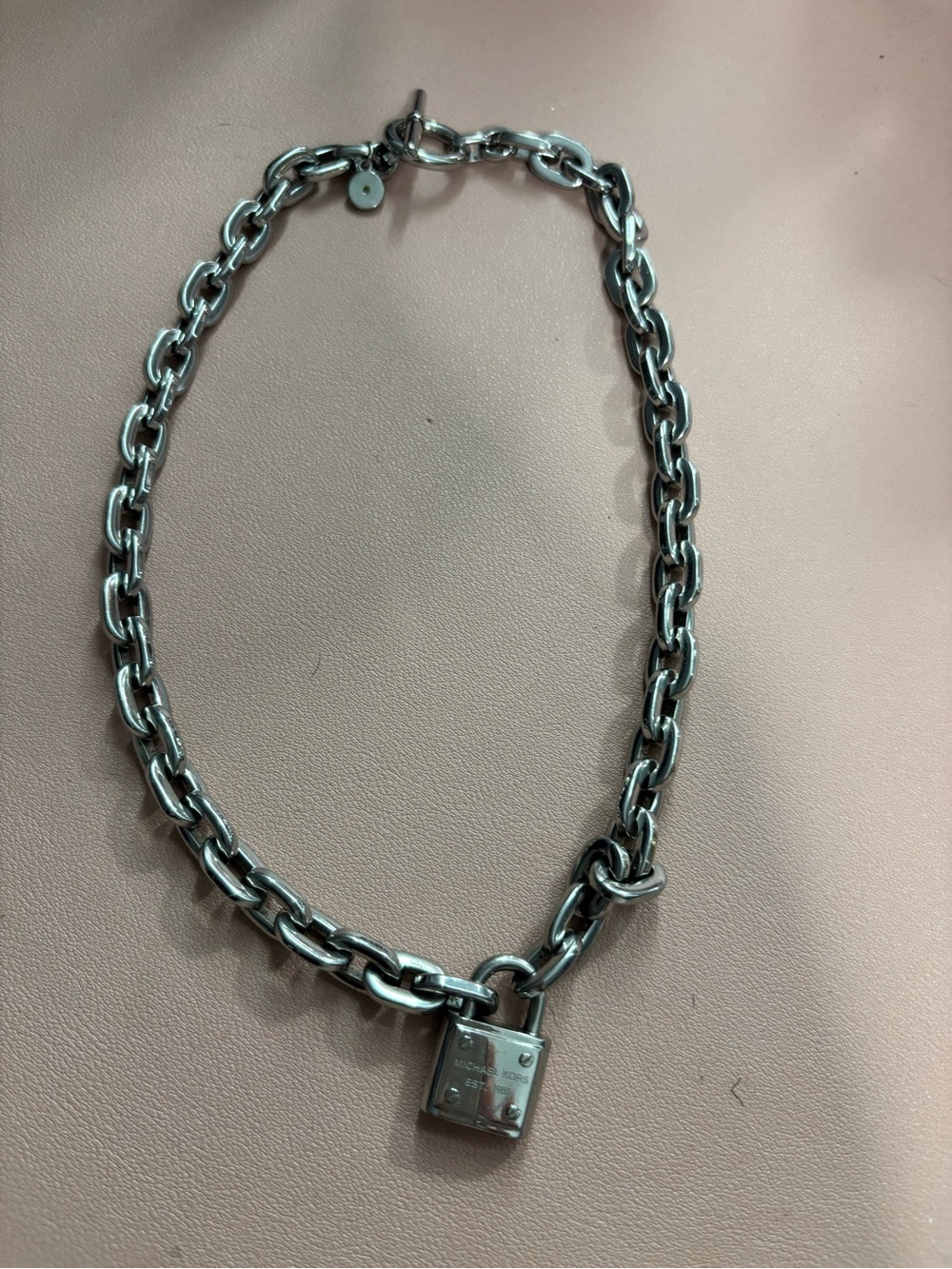 Michael Kors Silver-Tone Padlock Chain Necklace